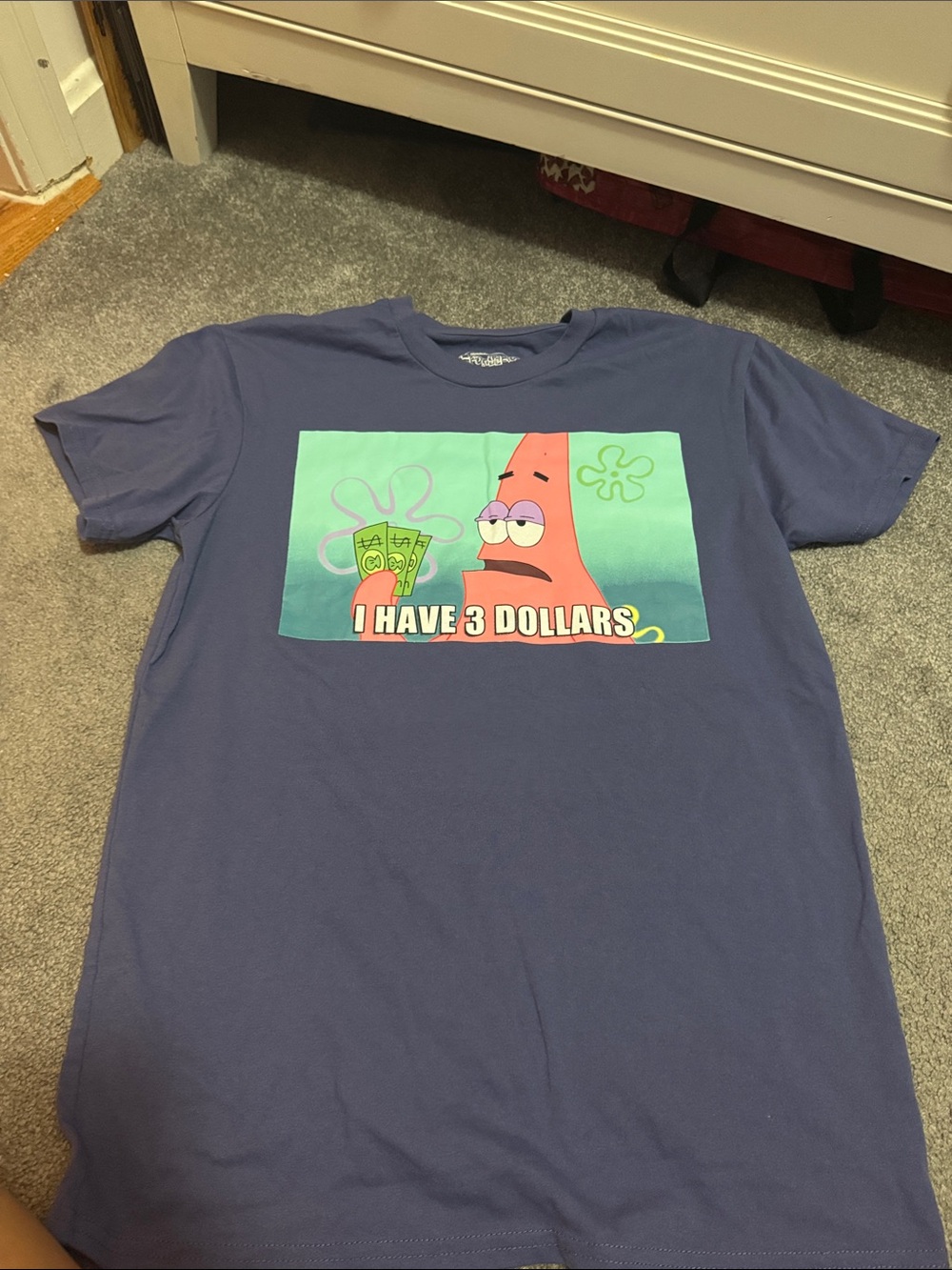 Patrick Star Navy Graphic T-Shirt - I Have 3 Dollars meme